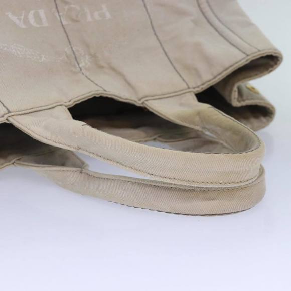 PRADA Canapa MM Hand Bag Canvas Gray Gold Auth 87230 - Picture 7 of 16